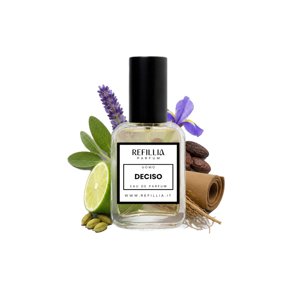 Profumo Uomo - Deciso, flacone con le note olfattive
