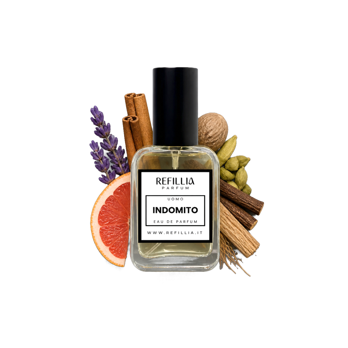 Profumo Uomo - Indomito, flacone con le note olfattive