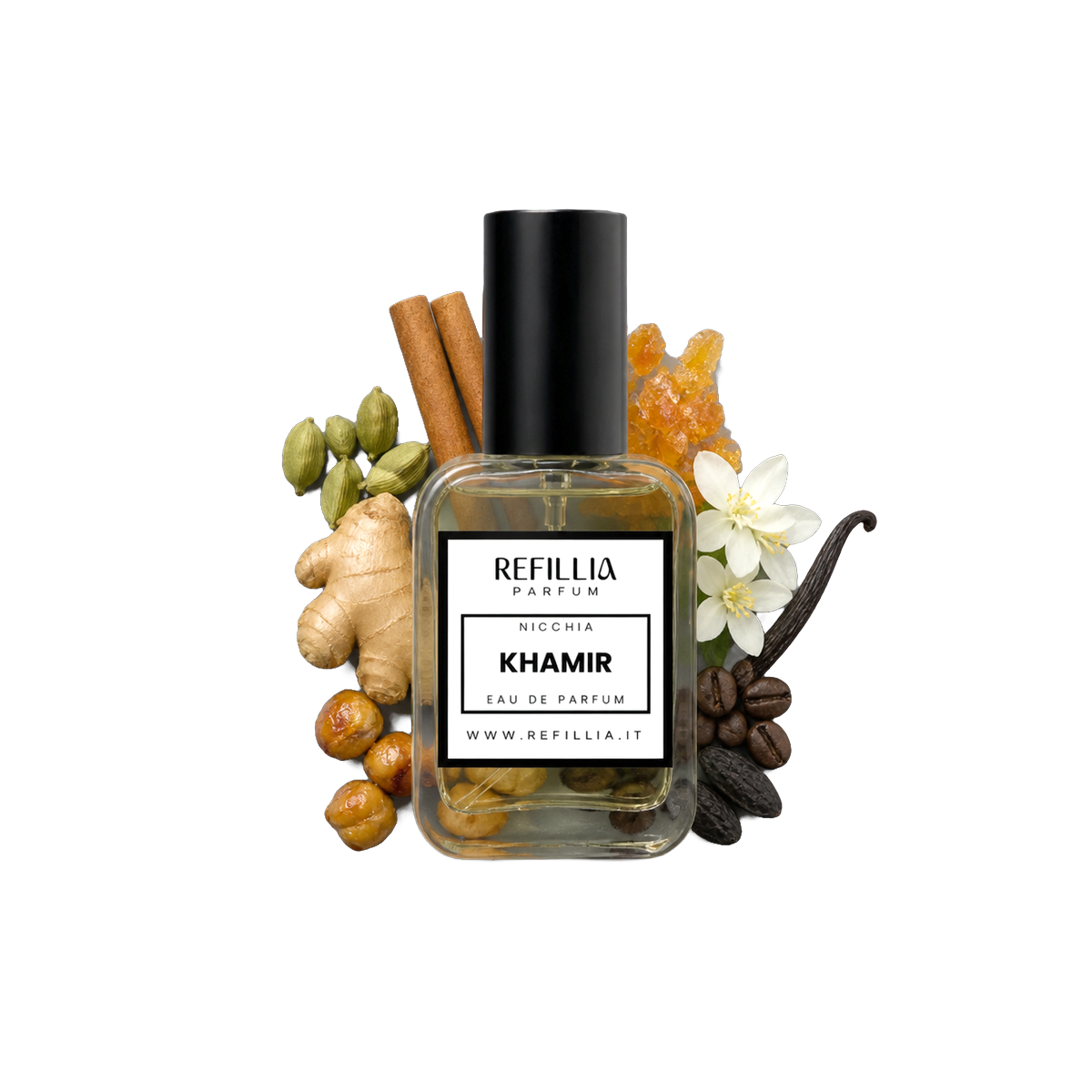 Profumo di Nicchia - Khamir, flacone con le note olfattive