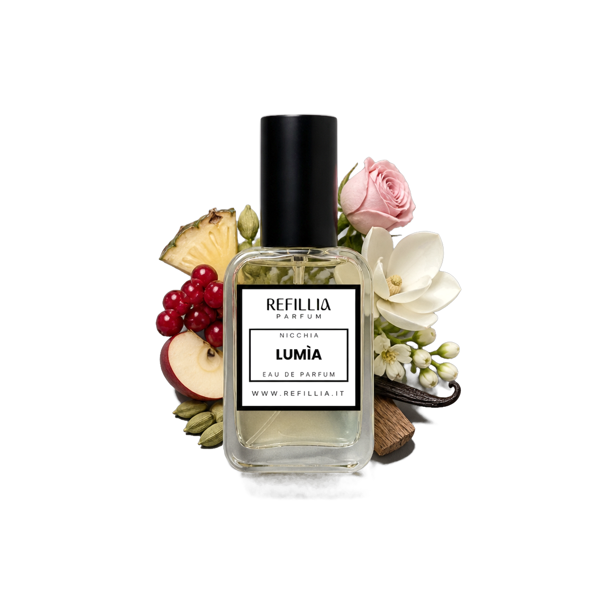 Profumo di Nicchia - Lumìa, flacone con le note olfattive