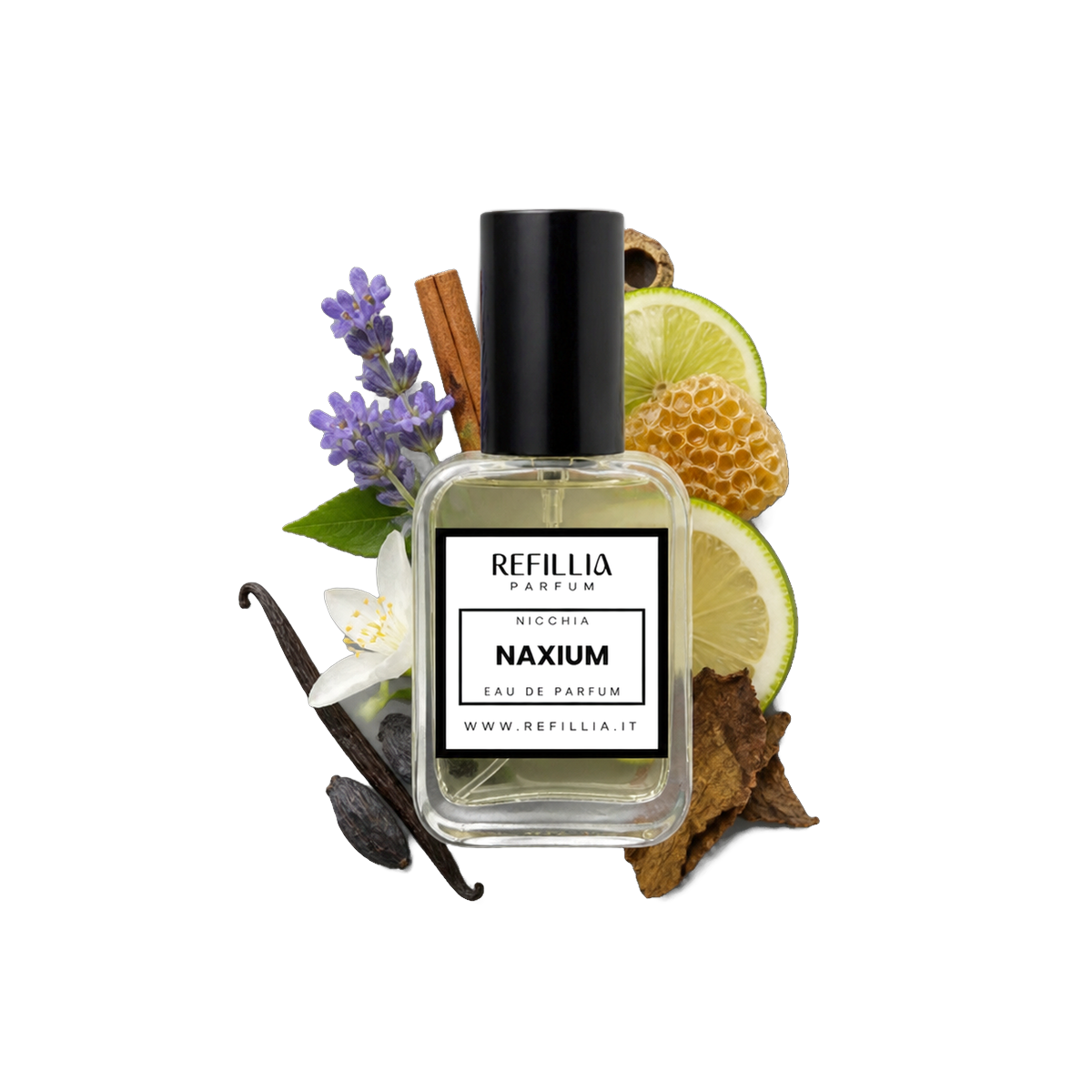 Profumo di Nicchia - Naxium, flacone con le note olfattive